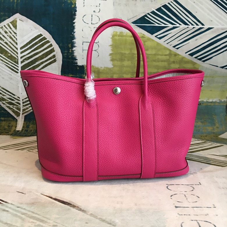 Hermes Garden Party 36cm Tote Handbag In Rose Red Clemence Leather